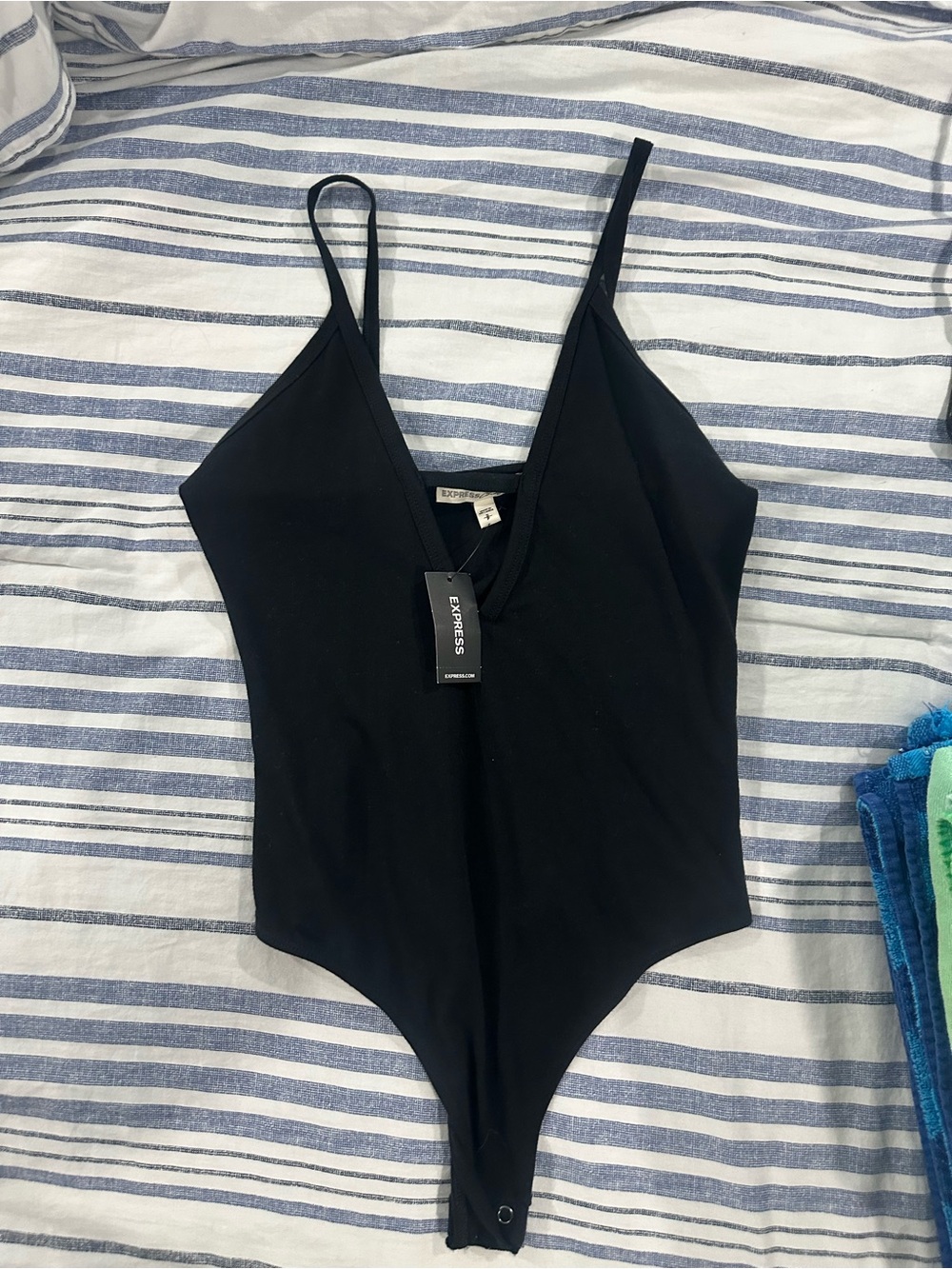 Express Black V-Neck  One-Piece Bodysuit